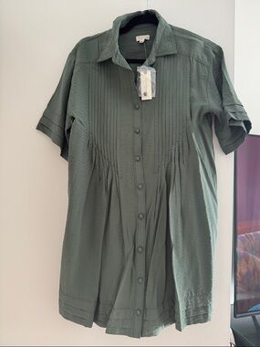 Pilcro Olive Pintuck Button-Front dress